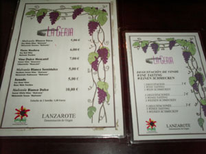 Weinkarte La Geria Lanzarote